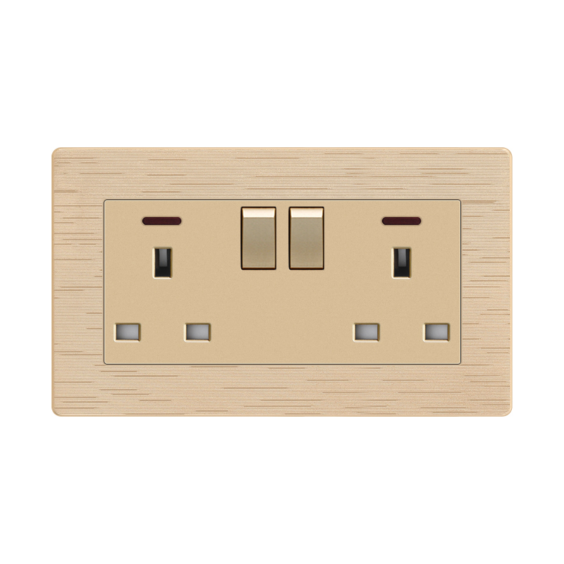 Plastics socket SK-Double UK Socket With Switch With Indicator Light socket-Gold